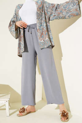 Pazarium - Ayrobin Bol Paça Pantolon Kayrak Grisi