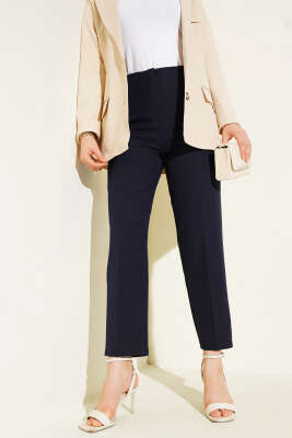 Pazarium - Sahte Cepli Beli Pensli Pantolon Lacivert