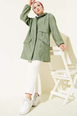 Çift Cepli Gizli Fermuarlı Kap Çağla Yeşili - Thumbnail