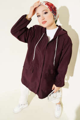 Pazarium - Çift Cepli Gizli Fermuarlı Kap Mürdüm