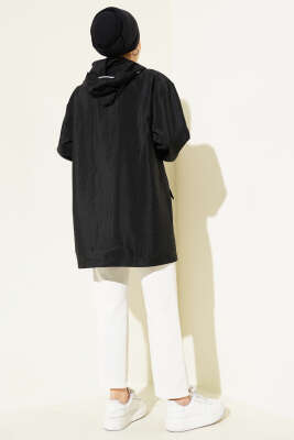 Çift Cepli Gizli Fermuarlı Kap Siyah - Thumbnail