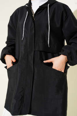 Çift Cepli Gizli Fermuarlı Kap Siyah - Thumbnail