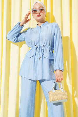 Pazarium - Sahte Cepli Bel Tünelli İkili Takım Bebe Mavi