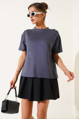 Pazarium - Taş Kristal T-shirt Kayrak Grisi