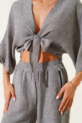 Önü Bağlamalı İkili Takım Gri - Thumbnail