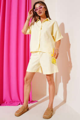 İp Kemerli Şortlu İkili Takım Sarı - Thumbnail