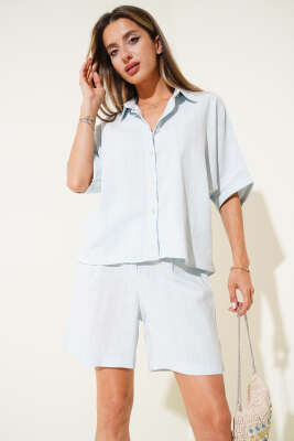 İp Kemerli Şortlu İkili Takım Su Yeşili - Thumbnail