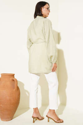 Önü Pileli Düğmeli Gömlek Çağla Yeşili - Thumbnail