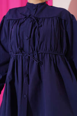 Fiyonklu Büzgülü Gömlek Lacivert - Thumbnail