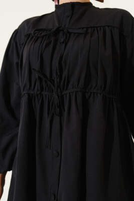 Fiyonklu Büzgülü Gömlek Siyah - Thumbnail