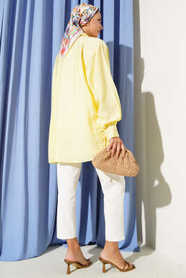 İp Bağcıklı Oversize Gömlek Sarı - Thumbnail