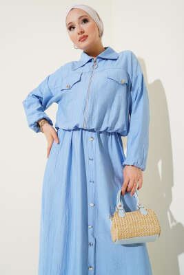 Metal Düğmeli Jile Takım Bebe Mavi - Thumbnail