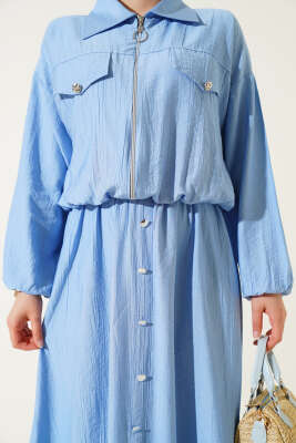 Metal Düğmeli Jile Takım Bebe Mavi - Thumbnail