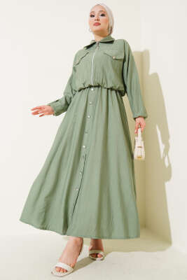 Pazarium - Metal Düğmeli Jile Takım Çağla Yeşili