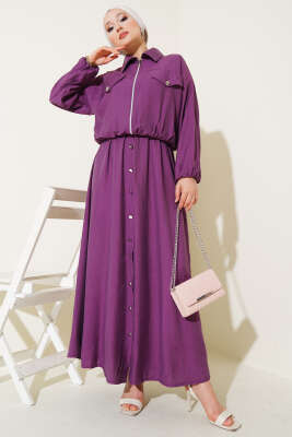 Pazarium - Metal Düğmeli Jile Takım Mor