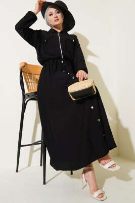 Pazarium - Metal Düğmeli Jile Takım Siyah