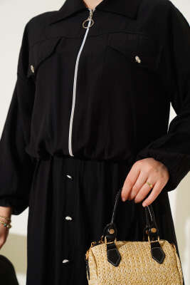 Metal Düğmeli Jile Takım Siyah - Thumbnail