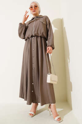 Pazarium - Metal Düğmeli Jile Takım Vizon