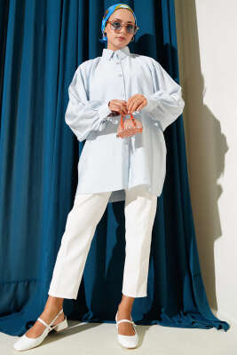 İp Bağcıklı Oversize Gömlek Bebe Mavi - Thumbnail