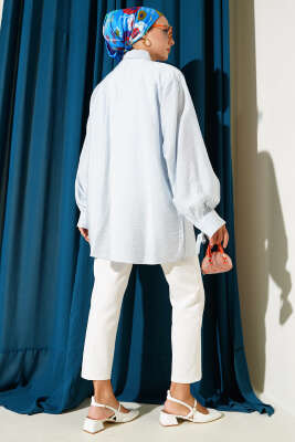 İp Bağcıklı Oversize Gömlek Bebe Mavi - Thumbnail