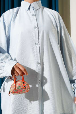 İp Bağcıklı Oversize Gömlek Bebe Mavi - Thumbnail