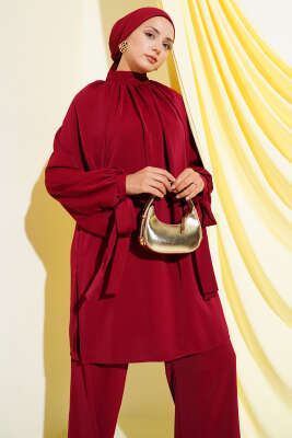 Pazarium - Kolları Bağlamalı İkili Takım Bordo