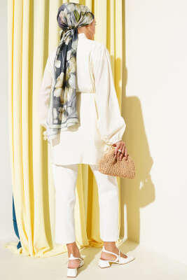 Önü Pileli Düğmeli Gömlek Sarı - Thumbnail