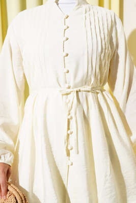 Önü Pileli Düğmeli Gömlek Sarı - Thumbnail