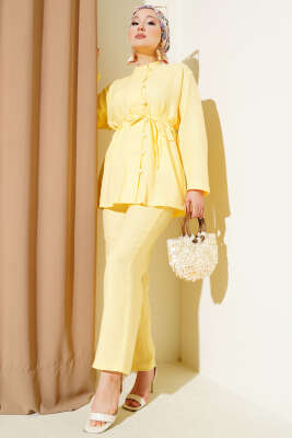 Pazarium - Brit Düğme Kaplamalı İkili Takım Sarı