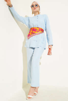 Pazarium - Brit Düğme Kaplamalı İkili Takım Mavi