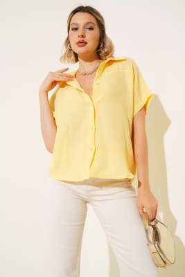 Basic Düğmeli Gömlek Sarı - Thumbnail