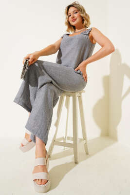 Omzu Çiçek Detaylı İkili Takım Gri - Thumbnail