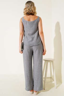 Omzu Çiçek Detaylı İkili Takım Gri - Thumbnail