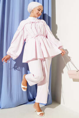 Önü Ve Kolu Bağcıklı İkili Takım Pembe - Thumbnail