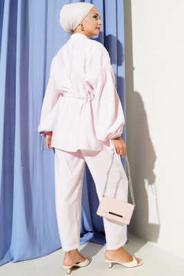 Önü Ve Kolu Bağcıklı İkili Takım Pembe - Thumbnail