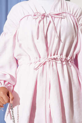 Önü Ve Kolu Bağcıklı İkili Takım Pembe - Thumbnail