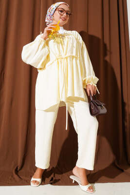 Önü Ve Kolu Bağcıklı İkili Takım Sarı - Thumbnail