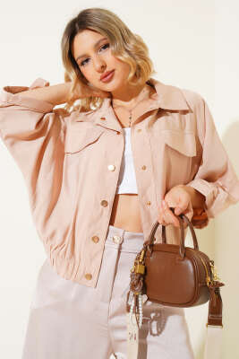 Pazarium - Cep Kapaklı Kol Britli Ceket Latte