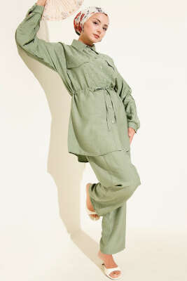 Serpme Taş Detaylı İkili Takım Çağla Yeşili - Thumbnail