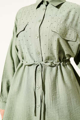 Serpme Taş Detaylı İkili Takım Çağla Yeşili - Thumbnail