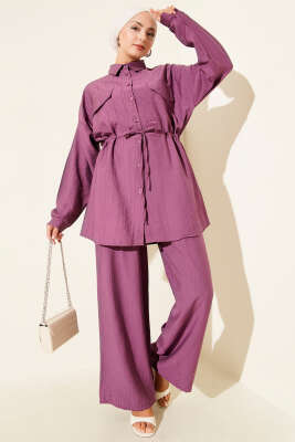 Serpme Taş Detaylı İkili Takım Magenta - Thumbnail