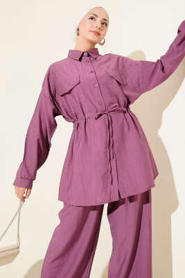 Serpme Taş Detaylı İkili Takım Magenta - Thumbnail