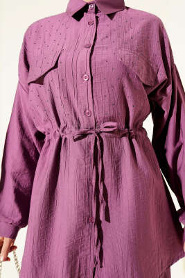 Serpme Taş Detaylı İkili Takım Magenta - Thumbnail