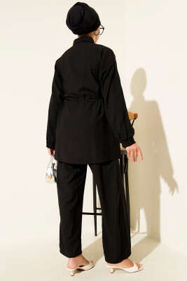 Serpme Taş Detaylı İkili Takım Siyah - Thumbnail