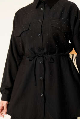 Serpme Taş Detaylı İkili Takım Siyah - Thumbnail