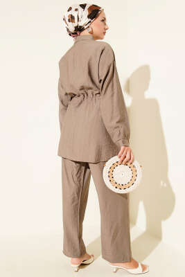 Serpme Taş Detaylı İkili Takım Vizon - Thumbnail