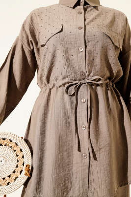 Serpme Taş Detaylı İkili Takım Vizon - Thumbnail