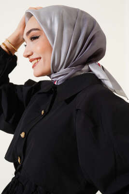 Degrade Twill Eşarp Siyah Gri - Thumbnail