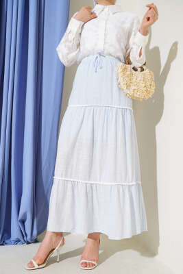 Pazarium - Mini Pon Pon Detaylı Etek Mavi