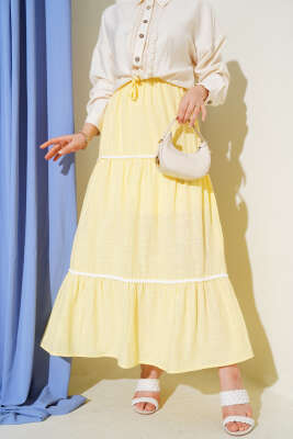 Pazarium - Mini Pon Pon Detaylı Etek Sarı